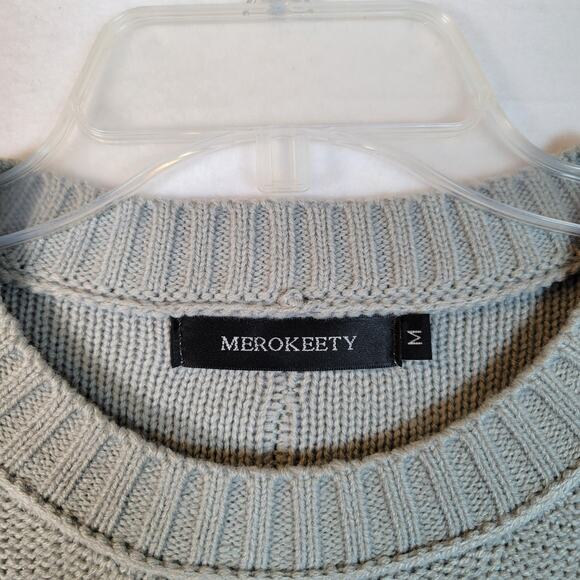 Merokeety Womens Crew Neck Knit Side Slit Sweater Size Medium Blue Fall Cozy - Picture 3 of 8